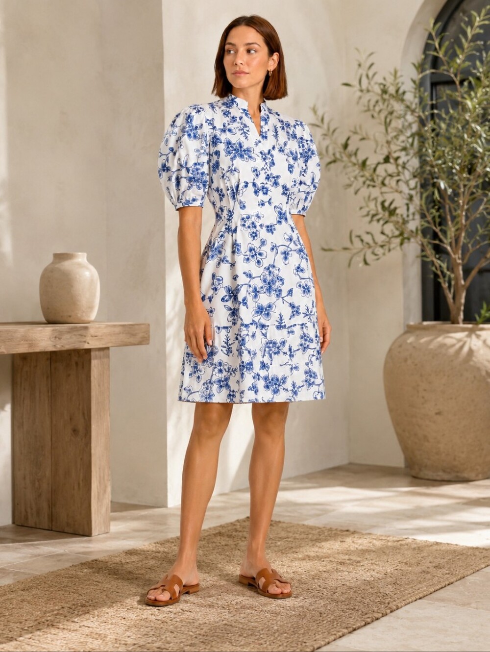 Club Monaco Floral Mini Dress Puff Sleeve Cotton Garden Party Cottagecor M